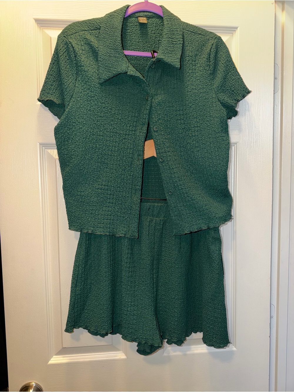 SHEIN Deep Green Textured Knit Top and Shorts Set
